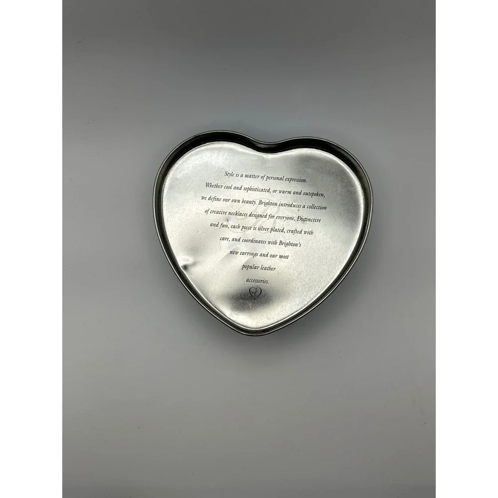 Brighton Heart Shaped Jewelry Tin Blue Yellow Mediterranean Scroll Trinket Box